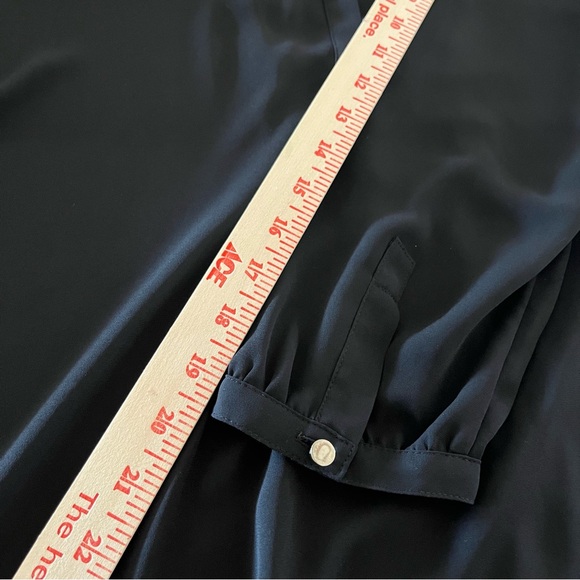 JM Collection Black Collarless Long Sleeve Silver Button Hidden Placket Blouse - Picture 15 of 15